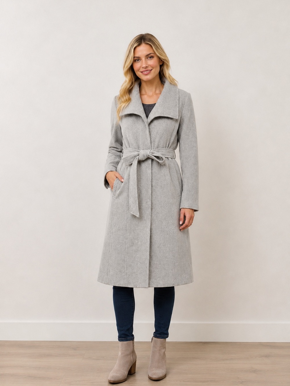 Cole Haan Slick Wrap Coat Gray Wool blend
